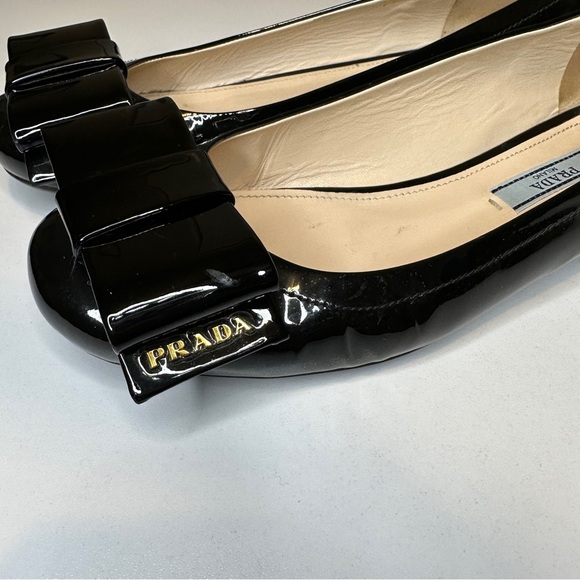 PRADA Patent Leather Black Bow Prada Authentic Flats - Picture 15 of 16